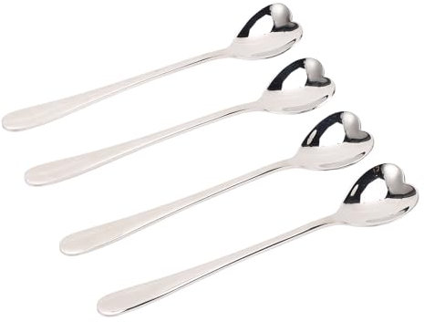 4 Pcs Coffee Spoons, Lovely Table Spoons Teaspoons Stainless Steel Dessert Spoons Heart Shaped Small Spoons for Latte Sundae Ice Cream