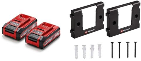 Original Einhell 4 Ah Power X-Change Plus Akku (18 V, Li-Ion, universell verwendbar für alle PXC-Geräte, Ladestandskontrolle, inkl. 2X 4 Ah Akkus, ohne Ladegerät, inkl. Akku-Wandhalterung)