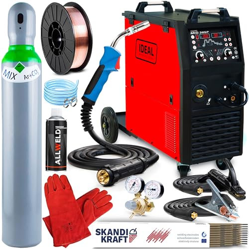 Ideal Tecno MIG 365 PULSE - Saldatrice Inverter Professionale da 350A 400V - Sinergia - 4 Rulli e Telaio Mobile - MIG/MAG, MMA - Pulsato e Doppio Pulsato - Saldatura a Punti, Saldobrasatura - Set Pro