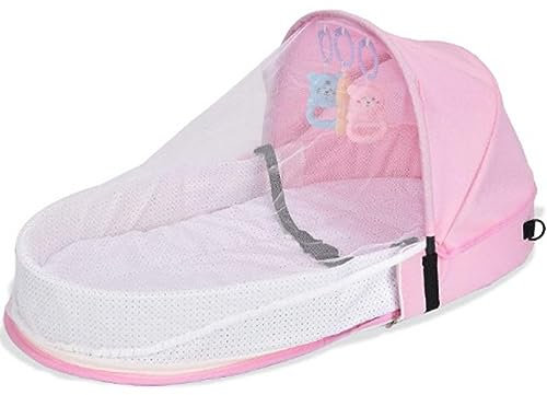 BESTXH Baby-Reisebett Mit Moskitonetz Und Markise, Tragbares Babybett Wickeltasche, Faltbares Babybett Mit Moskitonetz, Kuschelnest-Babybett, Faltbare Wiege,Rosa,80cm