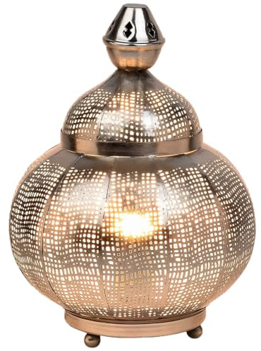 Orientalische Tischlampe Jamala handgemacht aus Metall in Silber 32 cm