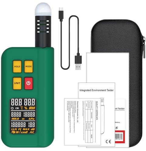Irfora GX1 - Misuratore di temperatura, umidità, luce, rumore, altitudine e intensità di illuminazione per casa, display digitale, barometro, tester completo 4 in 1 con decibel A&C ponderato