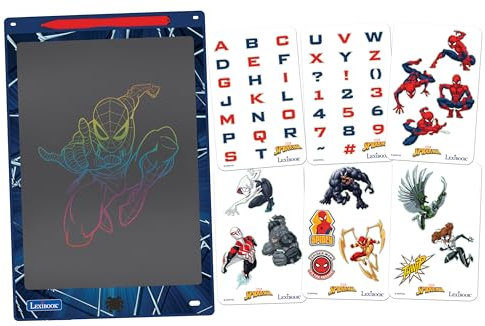 LEXIBOOK, Spider-Man, Magic Slate, Artistic and creative toy for girls and boys, Multicoloured drawings, 28 cm screen, Includes 1 stylus and 6 stencils, Blue, CRT10SP