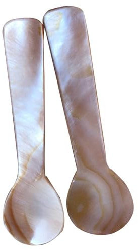 Kaviarlöffel, 2 Stück, Perlmuttlöffel, 8,9 cm, kleine Servierlöffel für Gläser, kleine Löffel mit rundem Griff zum Servieren von Kaviar, Eiern, Kaviarlöffel, Perlmutt-Servierlöffel, Perlmuttlöffel