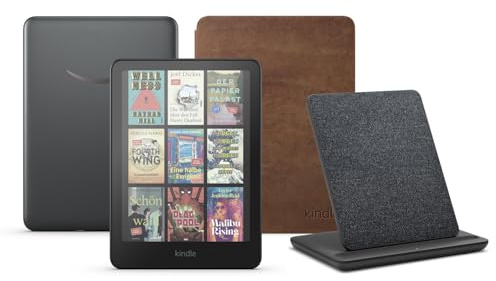 Kindle Colorsoft Signature Edition (32 GB) ohne Werbung, eine Amazon Premium-Lederhülle und eine kabellose Ladestation Made for Amazon