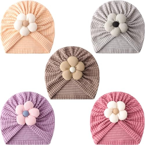 DRESHOW Babymütze Baby Turban Mütze Brötchen Knoten Kleinkinder Infant Beanie Mütze Baby Mädchen Jungen Weiche Kleinkind Mütze 5 Stück