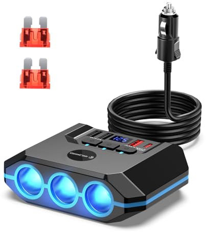 Autoladegerät Zigarettenanzünder Verteiler 7 in 1, 120 W USB Zigarettenanzünder Adapter mit 3 Steckdosen und 4 USB Ports, 12 V/24 V Adapter Sockel für GPS Dash Cam, iPhone, Samsung Galaxy