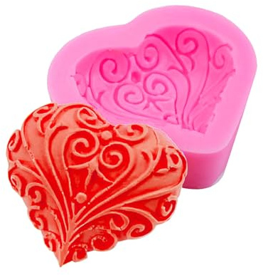 Silicone Candle Moulds with Rose Heart-Shaped, 3D DIY Moulds for Making Candle, Soap, Candy, Chocolate, Cake or Ornament, 7.5 * 6.5 * 2cm