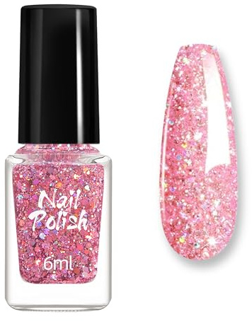 MrCuvaryas Vernis à Ongles à Paillettes Roses - Vernis à Ongles Irisé - Longue Durée et Séchage Rapide - 6 ml - Rose