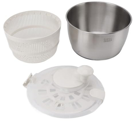 Centrifuga per insalata, grande capacità 4,5 Qt, in acciaio inox, centrifuga manuale per lattuga, con vaschetta di scarico e coperchio, centrifuga per lavare e centrifuga per