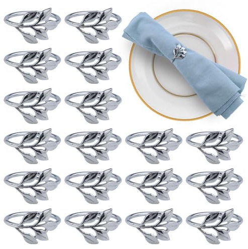 18 pezzi portatovaglioli in argento, Porta Tovaglioli da Tavolo, Portatovaglioli da Tavola in Metallo, Porta Tovaglioli a Forma di Foglia, con 5 foglie, feste, giorno del Ringraziamento, matrimoni