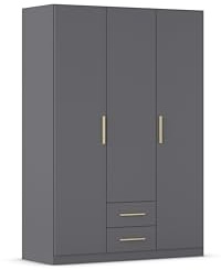 Rauch Möbel Belfast, Kleiderschrank, Farbe Grau metallic, Breite 136 cm | Schrank, Kinderkleiderschrank, 3-türig, 2 Schubladen, für Schlafzimmer, Kinderzimmer, Babyzimmer, Garderobe, Flur