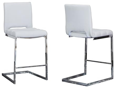 Sunset Trading Delta 24 Upholstered Barstools | Set of 2 Counter Height Stools | S-Shaped Chrome Cantilever Base | Light Gray Padded Upholstery | Dining Room, Home Bar, Pub, Kitchen Island Seating
