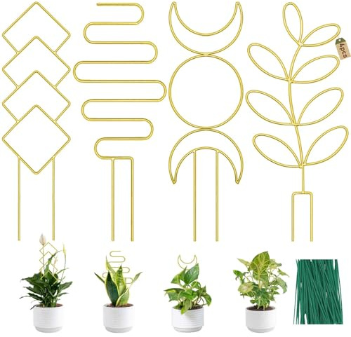 Coomin Petit treillis pour plantes grimpantes d'intérieur, treillis en métal de 38,1 cm pour plantes en pot, mini support de plante pour Hoya Pothos, doré