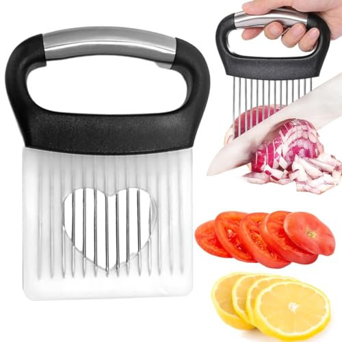 XYTAHDM Soporte de Ceboll, con Funda Protectora, rebanador de frutas y verduras patatas soporte,ayuda de corte de acero inoxidable,Rebanador de Cebolla,para Cortar Carne, Verduras, Frutas, etc