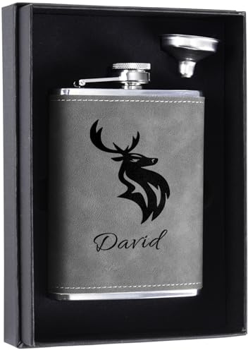 Flachmann Jäger mit Gravur, Personalisiertes Edelstahl Flachmann 8oz/237ml für Jagd, Reisen, Wandern, Klettern (Grau)