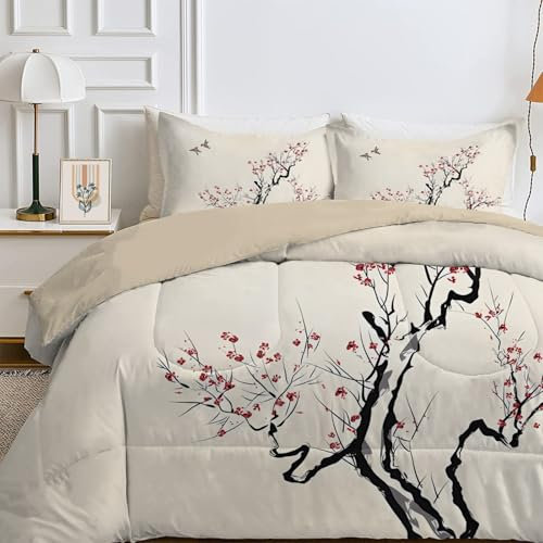 SYHIEGO Blumen Bettdecke 135x200 cm, 4-Jahreszeiten Steppdecke, Waschbare Ganzjahresdecke ohne Bezug, Pflanzen Muster Weiche Schlafdecke, Einzelbettdecke, Beige -Ea232