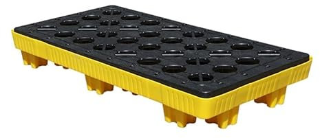 Bac de rétention modulaire, plateforme modulaire pour demi-fût, palette de rétention industrielle avec drain, plateau en polyéthylène et grille amovible pour rangement en garage (jaune, 1 pi