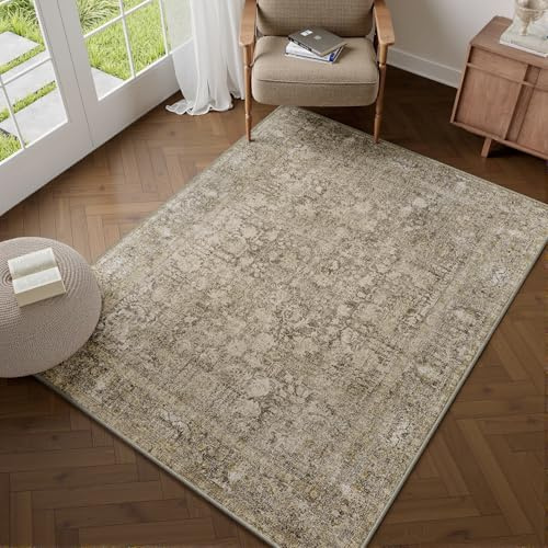 HUGEAR Braun Vintage Teppich Wohnzimmer 90x150cm Waschbar | Waschbarer Retro Teppich,Weich,Rutschfest Kurzflor,Groß,für Wohnzimmer,Schlafzimmer, Esszimmer,Büro,Carpet,Teppiche