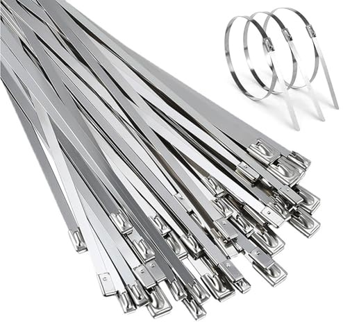 OMJMYY Edelstahl Kabelbinder, 300mm x 4,6mm, 100 Stück, Für Außenbereich | Rostschutz, 125 kg Zugfestigkeit, UV- & HitzeBeständig, Für Zaunbau, Kabelmanagement, Auspuffwicklung, Garten & Industrie