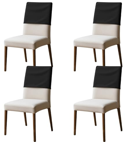 Esszimmerstuhl-Rückenlehnenbezüge, elastisch, Polyester, wasserdicht, staubdicht, Rückenlehnenschonbezug, waschbar, abnehmbarer Stuhlschutz für Bankett, Küche, Party, Hotel (mittelgroß, schwarz), 4