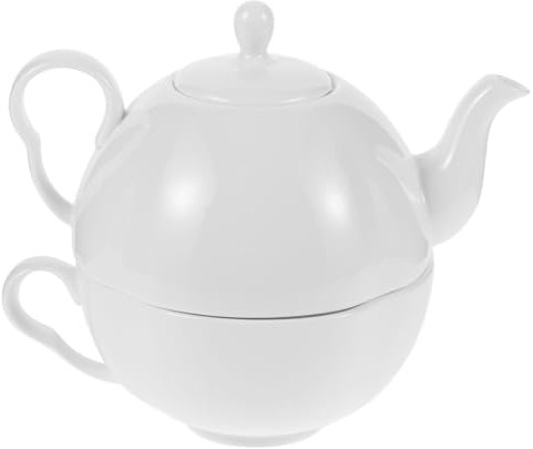 GLEAVI Juego de Tetera con Taza de Porcelana China, 620ml, Blanco, Diseño Inglés Clásico, Adecuado para Infusiones de Flores y Uso en Casa