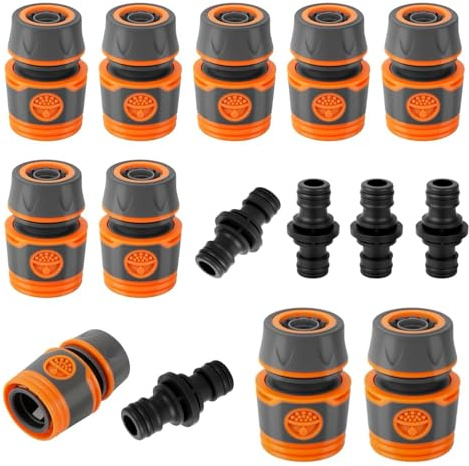 Schlauch Kupplungs Satz, 10 Stück 1/2 Zoll Schlauchverbinder 13 mm mit 5 Stück Kupplungs, Doppelstecker Gartenschlauch Verlängerung Kupplung Schlauchanschluss für Familie Garten