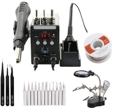 Station de Soudage, Station de soudage 2 en 1 avec affichage numérique, pistolet à Air chaud, fer à souder électrique, outils de réparation(8586 Set-8)