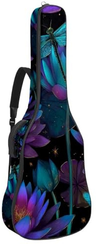 Tasche für Akustikgitarre, weiche Gitarrentasche mit 2 Taschen und Schlaufe zum Aufhängen auf der Rückseite, für 101,6 cm, 104,7 cm, 106,7 cm, klassische Gitarren, bunte Lotusblume und fliegende