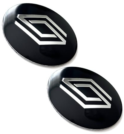 Lot de 2 adesivi da 56 mm, 60 mm, 65 mm, compatibili con lo stile Renault. Per tuning, coprimozzo, capsule, ecc. Adesivi con emblema (65 mm)