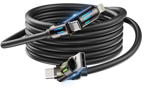 aceyoon 240W Multi 4 in 1 Ladekabel, 2M Schnellladekabel USB C mit RGB LED Licht Multi Kabel auf Lighting, Typ C/USB A auf USB Typ C für iPhone 16 15 14,für Galaxy, für Huawei (2M)