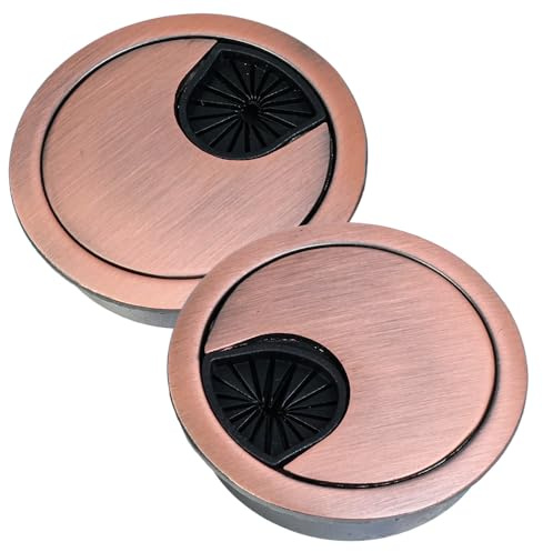 Selyse Pack of 2 Cable Grommet Desk 50 mm Metal with Rubber Surges, Round Cable Hole Cover for Cable Management Office & Worktop, Easy Assembly (Antique Red Bronze)
