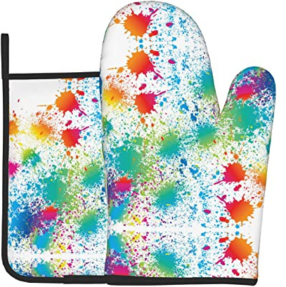 2 pezzi Forno E Presine Guanti Paint Splatter Colorful Guanti Da Barbecue Divertenti Guanti Da Cucina Per Grigliare, Cucinare, Cucina
