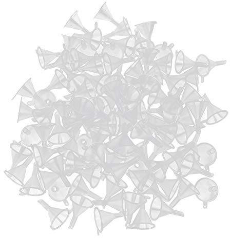 100 piccoli imbuti in plastica trasparente per cosmetici liquidi profumi, mini imbottigliamento conveniente, leggero, durevole sufficiente