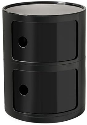 Comodino rotondo moderno con cassetti, piccolo armadio con porta scorrevole, elegante tavolino laterale per soggiorno, camera da letto, bagno, ufficio, nero