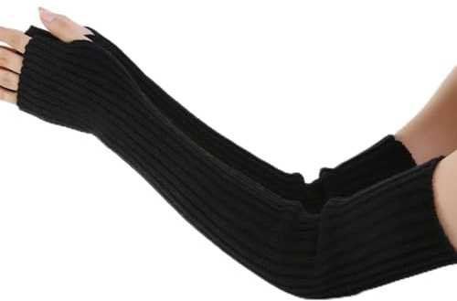 Mitaine Chaude Gants Longs En Satin TisséS Et Chauds Chauffe Bras Longs Doux Et Chauds Pour L'Hiver Gants Sans Doigts 50cm