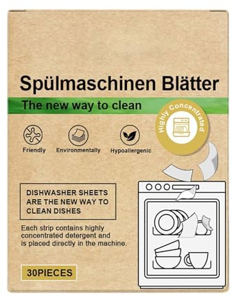JINGLING Detergente per lavastoviglie a forma di foglia, 30 pezzi, per pulizia delicata e portatile, alternativa alle pastiglie per lavastoviglie, per comodità e igiene, pulizia sostenibile