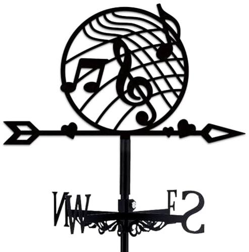 BEUNITONE Elegant Music Metal Weather Vane Wind Direction Indicator Outdoor Weather Vanes Roof Mount for Patio, Weathervanes for lawn ornaments, Windmill for Yard Farm and Backyard Decorations Outdoor