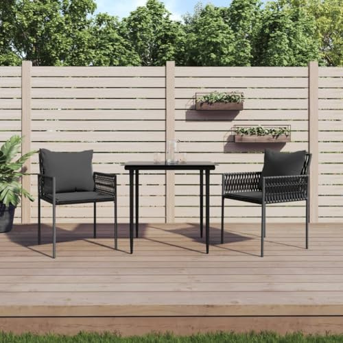 Teenpull Gartenstühle mit Kissen, 2 STK. Schwarz, 54x61x83 cm Poly Rattan, robuste Terrassenstühle für Außenbereich, Bequeme Sitzgelegenheit