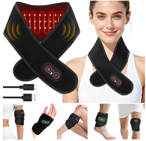 Kabellos Heizkissen, 3 Vibrationsstufen Wärmekissen für Nacken mit 36 LEDs 660–850 nm und 3 Wärmestufen zur Linderung von Müdigkeitsschmerzen in Schultern, Handgelenken, Beinen, Knöcheln
