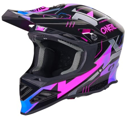 O’NEAL F-SRS Motocross Helm CRUX - MX Helm aus extra leichter Fiberglas-Konstruktion, 1.400 g, extrem stoßfest & robust - Innenfutter herausnehmbar, gut belüftet, Quin-Ready, schwarz/lila, Größe L