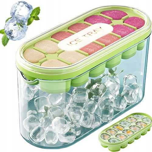 PARENCE - Moule à Glaçons avec Récipient et Couvercle Hermétique – Bac à Glace en Silicone 12 Cubes – Démoulage Facile, Anti-Odeur, Résistant au Froid, Aléatoire