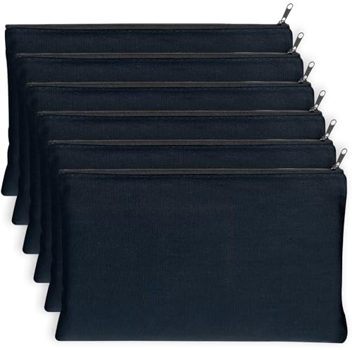 tallkeey DIY Stoffbeutel 6er Set Blanko Reißverschluss-Täschchen zum Bemalen, Kosmetiktaschen Canvas (21x12 cm) Schwarz