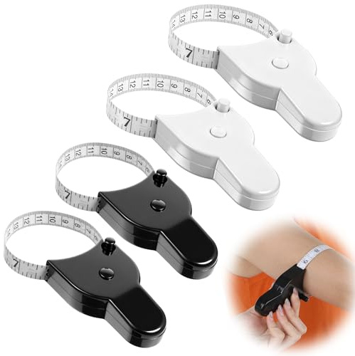 JJUNW Lot de 4 rubans à mesurer parfaits pour le corps - 152,4 cm - Avec mécanisme de verrouillage et bouton poussoir - Pour fitness et couture - Blanc et noir