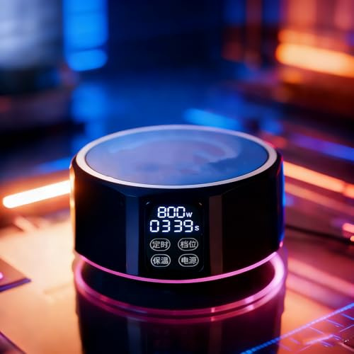 RKXKJ Mini Estufa Eléctrica Doméstica, Placa Calefactora Redonda Portátil, Temperatura Máxima De 620 °C, 12 Colores De Luz Disponibles, Temporizador, Ajuste De Temperatura De 8 Niveles