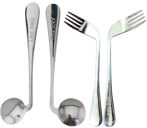 Cuillère fourchette coudée pour personnes âgées - salle à manger angulée, solide | en fer pour soignant inferme sans résidents Couverts avec poignée adaptative sans assistance Équipement de vaisselle