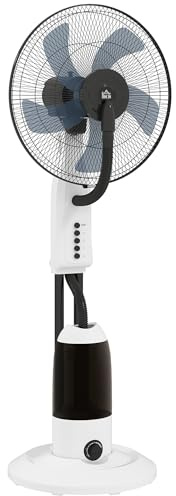 HOMCOM Ventilador Silencioso con Nebulización 90W, Ventilador de Pie de 120cm con 3 Velocidades, Oscilación de 70°, Cabezal Ajustable, Depósito de Agua de 2,8L, Blanco