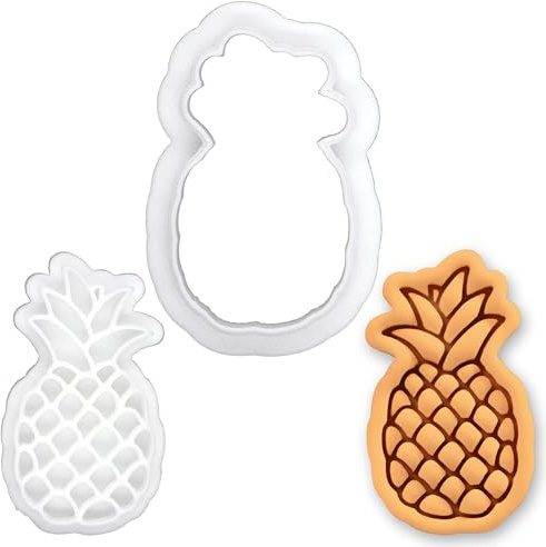 BAKERLOGY Pineapple Mini Cookie Cutter and Stamp Set – Fondant Embosser, Cupcake Topper for Tropical, Summer, Beach, Hawaiian Party Baking Decoration Tool