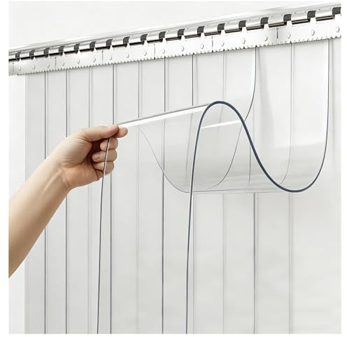 QSTGX Streifenvorhang Lamellenvorhang Komplettset Vinyl-Streifenvorhang Faltbar, Wasserdicht, Weiches Glas für Türen Von Kühlräumen, Lagerhallen Und Garagen(0.9x2.25m/2.95x7.38ft)