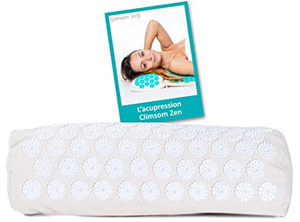 CLIMSOM ZEN- Coussin acupression et thermothérapie, textile et garnissage 100% bio, garnissage épeautre, fourni avec livret conseil (Blanc)